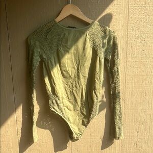 Olive Green Mesh Detailing Long Sleeve Bodysuit by bebe